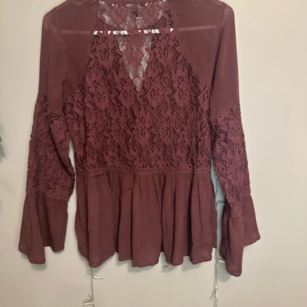 Elegant Lace Detail Brown Top - Picture 3 of 3